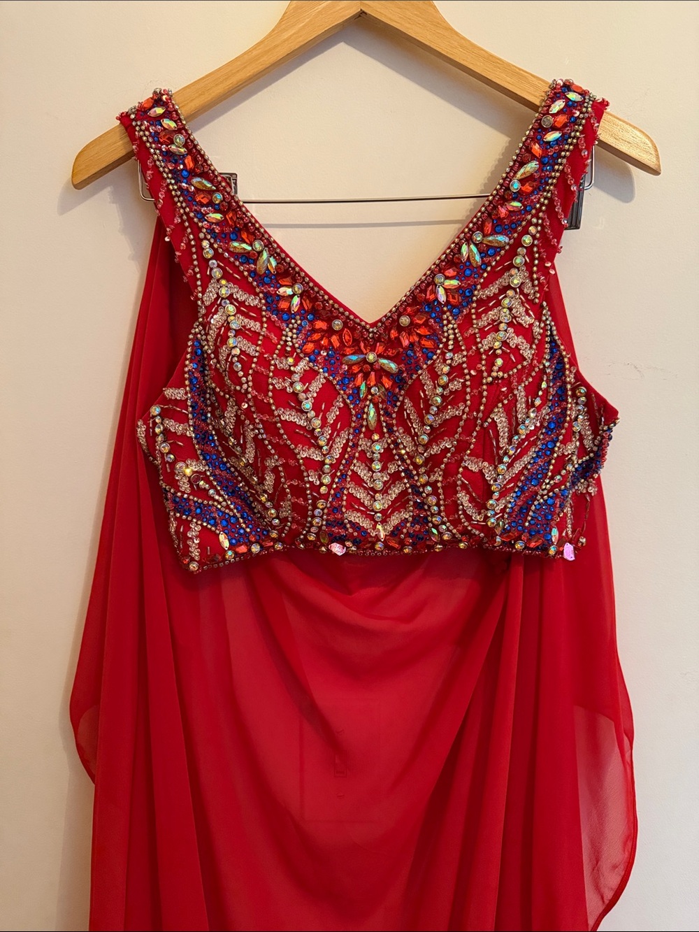 Blush Red White & Blue Fun Fashion Red Beaded Two Piece w/ Cape
